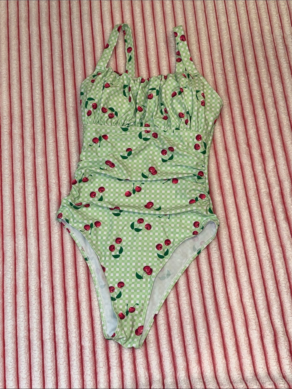 Gingham One-Piece Swimsuit in Green & Red Size Small